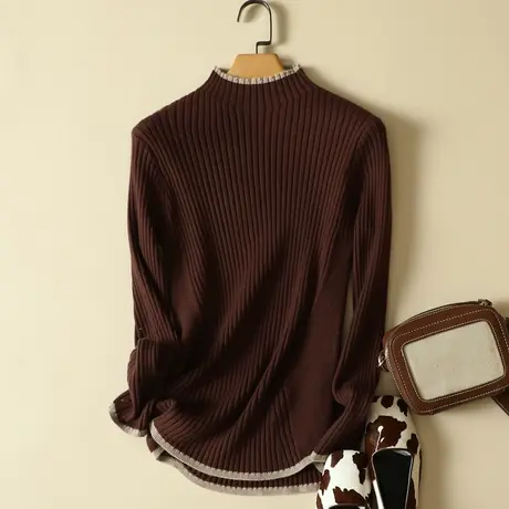 半高领毛衣女春装新款韩版女装宽松套头针织衫女长袖打底衫上衣商品大图