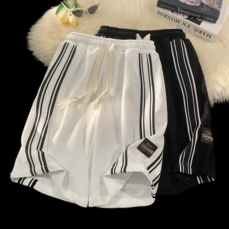 美式篮球短裤男夏季薄款侧边条纹宽松运动裤潮牌健身速干休闲裤子商品大图