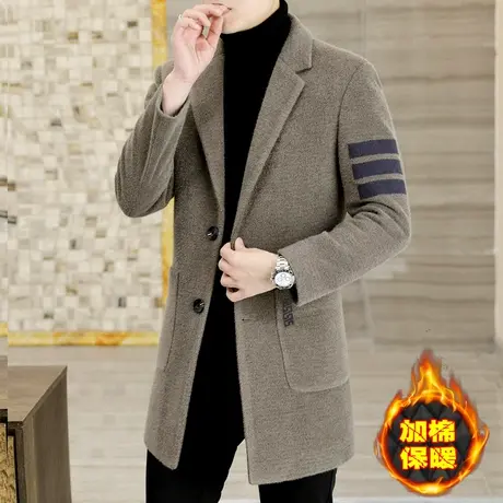 冬季高端中长款毛呢大衣男士加绒加厚外套时尚休闲金貂绒呢子风衣商品大图