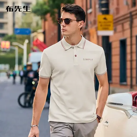 MrBu布先生英文刺绣Polo衫夏季新款条纹撞色翻领T恤男AT12027断码商品大图