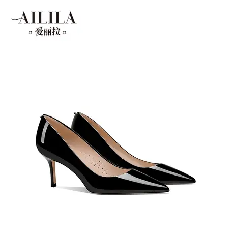 爱丽拉黑色高跟鞋女夏2022年新款漆皮职业通勤尖头细跟单鞋不累脚图片