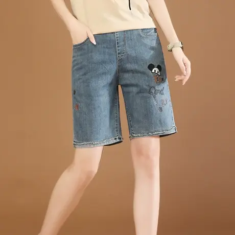 韩潮袭人松紧腰宽松牛仔五分裤女2023夏季休闲百搭直筒短裤薄款图片