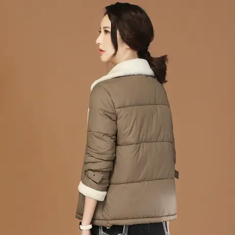 韩潮袭人2023冬季新款毛领西装领长袖休闲加厚棉衣棉服短外套女图片