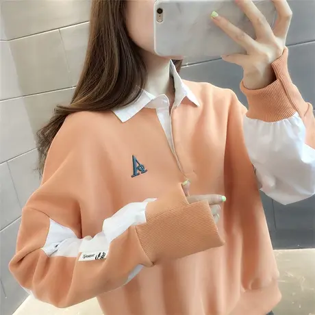 2023年秋装新款网红衬衣领卫衣女刺绣韩版宽松外套ins潮短款上衣图片