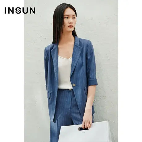 INSUN恩裳线上专选夏季醋酸条纹七分袖西装外套商品大图