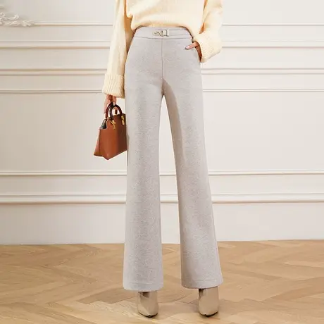 2023秋冬款新款毛呢微喇裤厚款休闲裤高腰显瘦长裤时尚气质喇叭裤商品大图