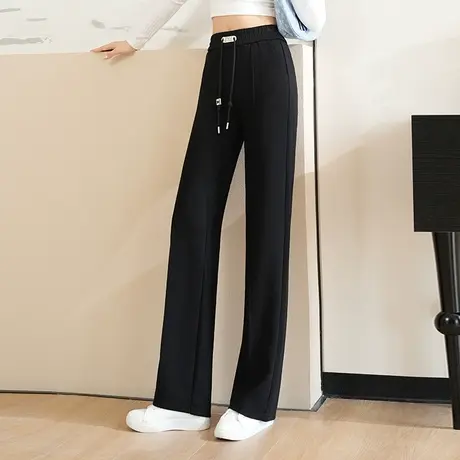 2023新款高腰垂感大码阔腿裤女显瘦大码黑色百搭直筒裤休闲裤长裤商品大图