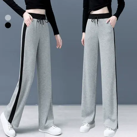 灰色阔腿裤女垂感秋冬2023年新款加绒拖地运动卫裤宽松直筒休闲裤图片