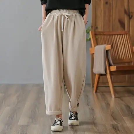 dza 高腰显瘦宽松阔腿裤子女春秋休闲长裤百搭灰色哈伦裤运动卫裤图片