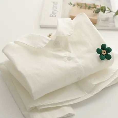 2023年春秋新款文艺小清新花朵绣花纯棉白衬衫女学生百搭叠穿上衣商品大图