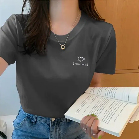 高级灰短袖t恤女韩版宽松休闲上衣2023年夏季纯棉半袖内搭打底衫商品大图