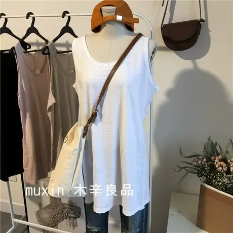 无袖t恤女2020新款韩版ins潮宽松吊带背心破洞竹节棉打底衫上衣服商品大图