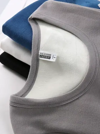 冬季新款韩版纯色U领修身加绒加厚保暖长袖体恤上衣内搭女打底衫商品大图