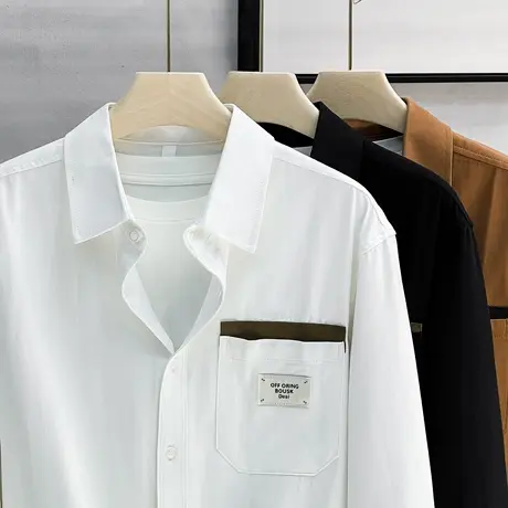 工装日系复古宽松长袖衬衫纯棉美式休闲男寸衣宽松春秋季衬衣外套商品大图