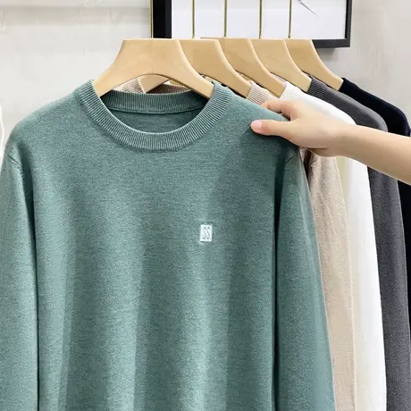 秋冬新款毛衣男圆领宽松大码男装上衣潮流内搭线衫男士打底针织衫商品大图