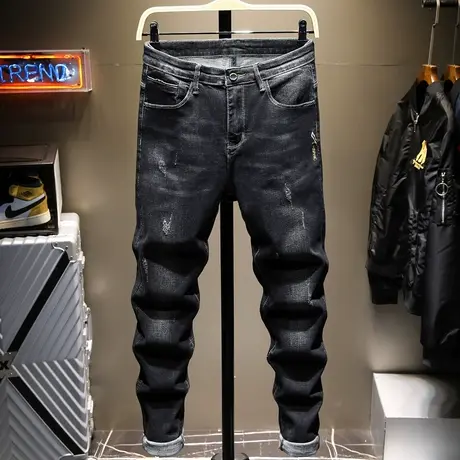 夏季款黑色潮牌牛仔裤男直筒宽松韩版潮流男士长裤子男2021高端潮商品大图