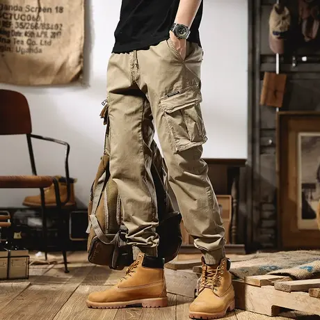 日系复古潮牌休闲工装裤直筒宽松ins哈伦裤束脚裤余文乐大码男潮商品大图