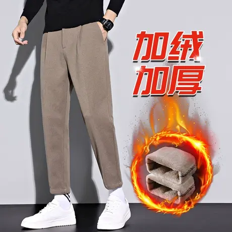 冬季加绒加厚毛呢西裤男士休闲长裤直筒宽松保暖外穿男裤子秋冬款商品大图