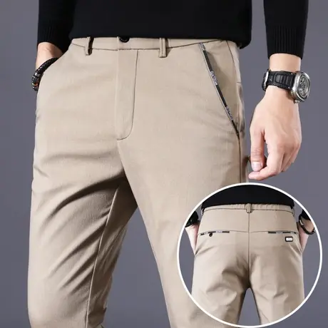 秋季男裤子上班卡其色男士休闲长裤男直筒宽松商务西裤百搭春秋款商品大图
