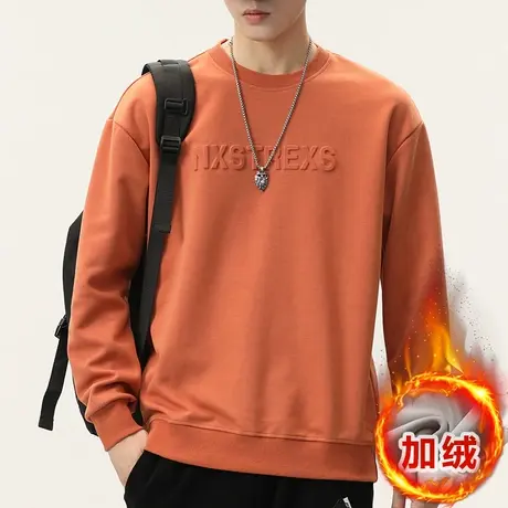 秋冬款男生加绒加厚大码圆领卫衣冬季2024年男士新款防风保暖上衣商品大图