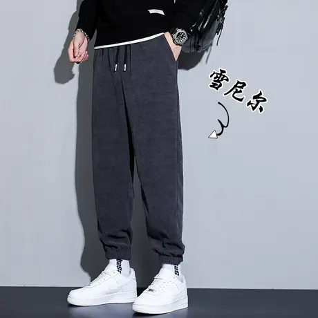 灯芯绒裤子男士春秋季2023新款潮牌宽松卫裤男生束脚运动休闲长裤商品大图
