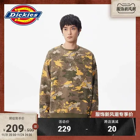 Dickies商场同款秋冬迷彩满印圆领加绒慵懒风卫衣男女上衣商品大图