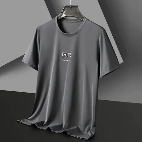 短袖体恤男士灰色纯色圆领上衣潮牌潮流时尚宽松内搭半袖体恤衫潮商品大图