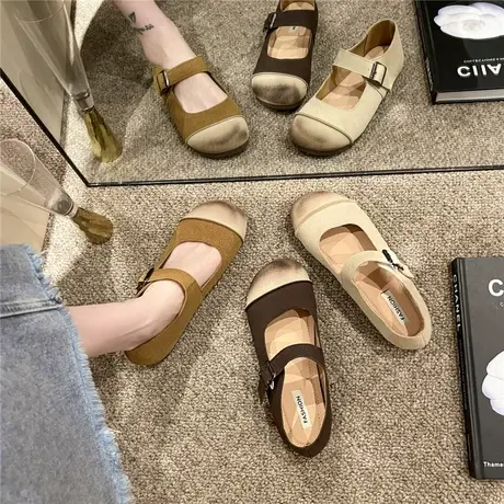 复古玛丽珍鞋女2023年春季新款软底超火豆豆鞋子森系平底浅口单鞋商品大图