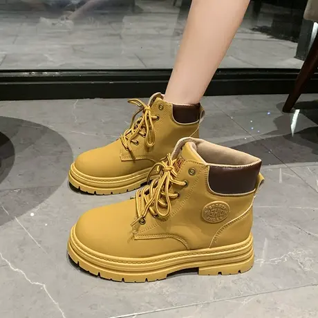 马丁靴女靴子2024新款厚底大头短靴英伦复古工装靴秋季高帮大黄靴商品大图