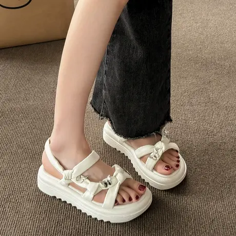 厚底增高露趾凉鞋女2024夏季新款网红爆款百搭休闲显瘦罗马鞋ins商品大图