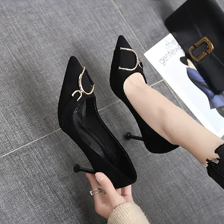 2024春季新款黑色高跟鞋女细跟百搭尖头性感单鞋学生职业工作鞋商品大图