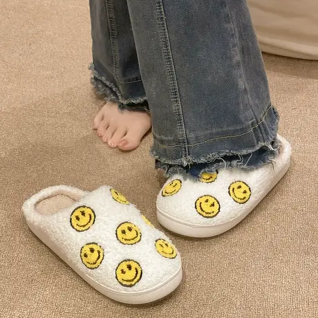 新款棉拖鞋女秋冬季防滑外穿室内居家用毛绒保暖可爱笑脸包头拖鞋图片