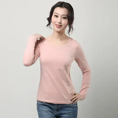 不用穿内衣的长袖女棉内搭带bra打底衫t恤居家时尚上衣女恤商品大图