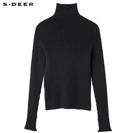 sdeer圣迪奥2019春装简约高领修身立体竖纹毛衣针织衫女S17383532🖕图片
