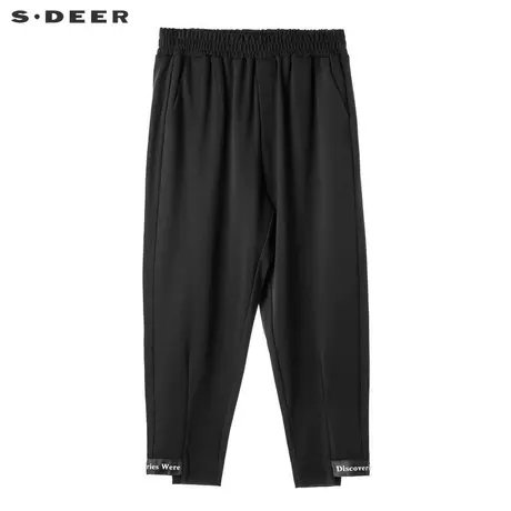 sdeer圣迪奥2018冬装新款女不规则字母裤脚松紧黑色长裤S18460885商品大图