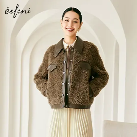 【商场同款】伊芙丽羊羔毛短外套冬装2021年新款女上衣1CA112751商品大图