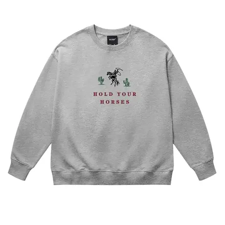 美式复古运动风牛仔圆领卫衣秋冬款圆领加绒加厚外套潮牌宽松男装图片