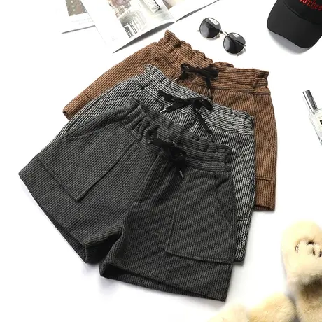 毛呢短裤秋冬季女2022新款潮ins高腰休闲呢子外穿百搭a字阔腿靴裤商品大图