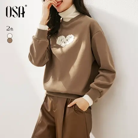 OSA欧莎 高级感休闲加绒加厚假两件高领卫衣女秋冬季2023年新款商品大图