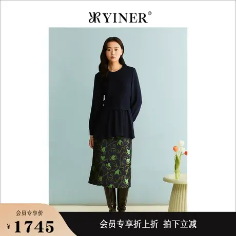 YINER音儿女装秋季法式优雅圆领收腰针织衫套头上衣商品大图