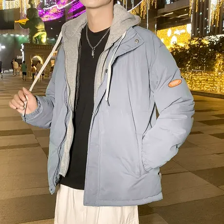 羽绒棉服男士冬季新款假两件加厚外套青少年潮牌面包冬装棉衣棉袄图片