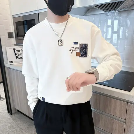 春秋季简约卫衣重磅新款刺绣拼接打底衫上衣高级感小众休闲外套潮商品大图