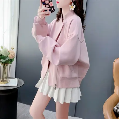 设计感小个子立领拉链卫衣开衫女2024年新款春季宽松休闲夹克外套商品大图