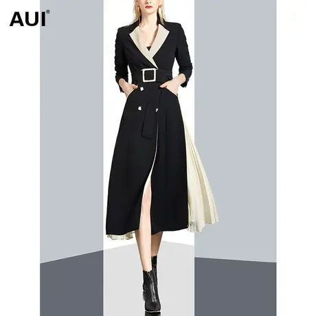 设计感气质女神范中长款黑色风衣女秋冬2023新款拼接过膝大衣外套商品大图