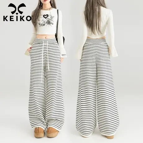 KEIKO 黑白条纹休闲裤阔腿女2024春夏垂感宽松显瘦直筒糯米裤子商品大图