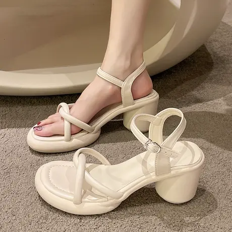 凉拖鞋女夏外穿2023年新款时尚百搭粗跟仙女风复古法式小众高跟鞋商品大图