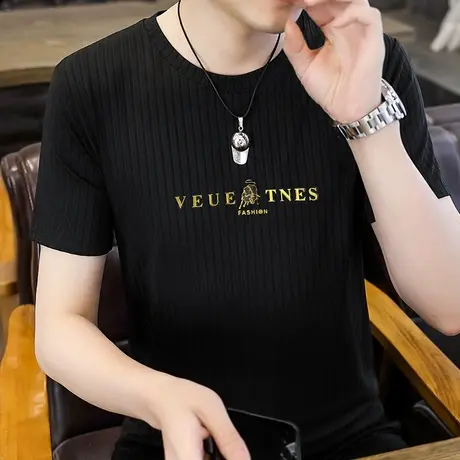 夏季印花短袖t恤男简约宽松冰丝打底衫潮流青年上衣男装半袖潮t图片