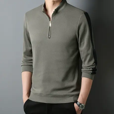 男士长袖t恤薄款春秋季立领打底衫polo衫半拉链卫衣男潮流上衣服商品大图