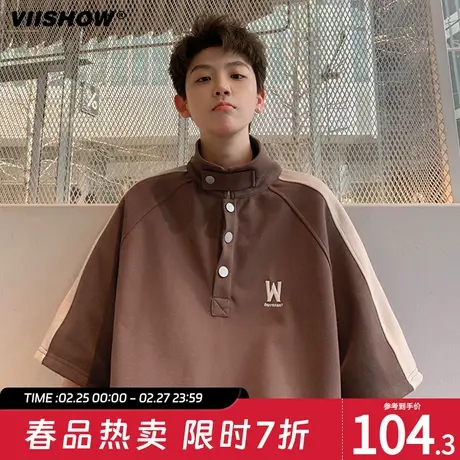 VIISHOW复古polo衫男短袖夏季青少年潮牌潮流衬衫翻领T恤高级感图片