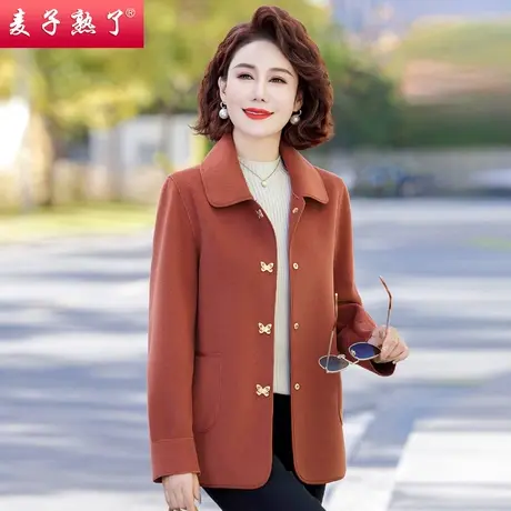 2024春季新款小个子妈妈装纯色毛呢短款夹克外套中老年女装秋上衣图片